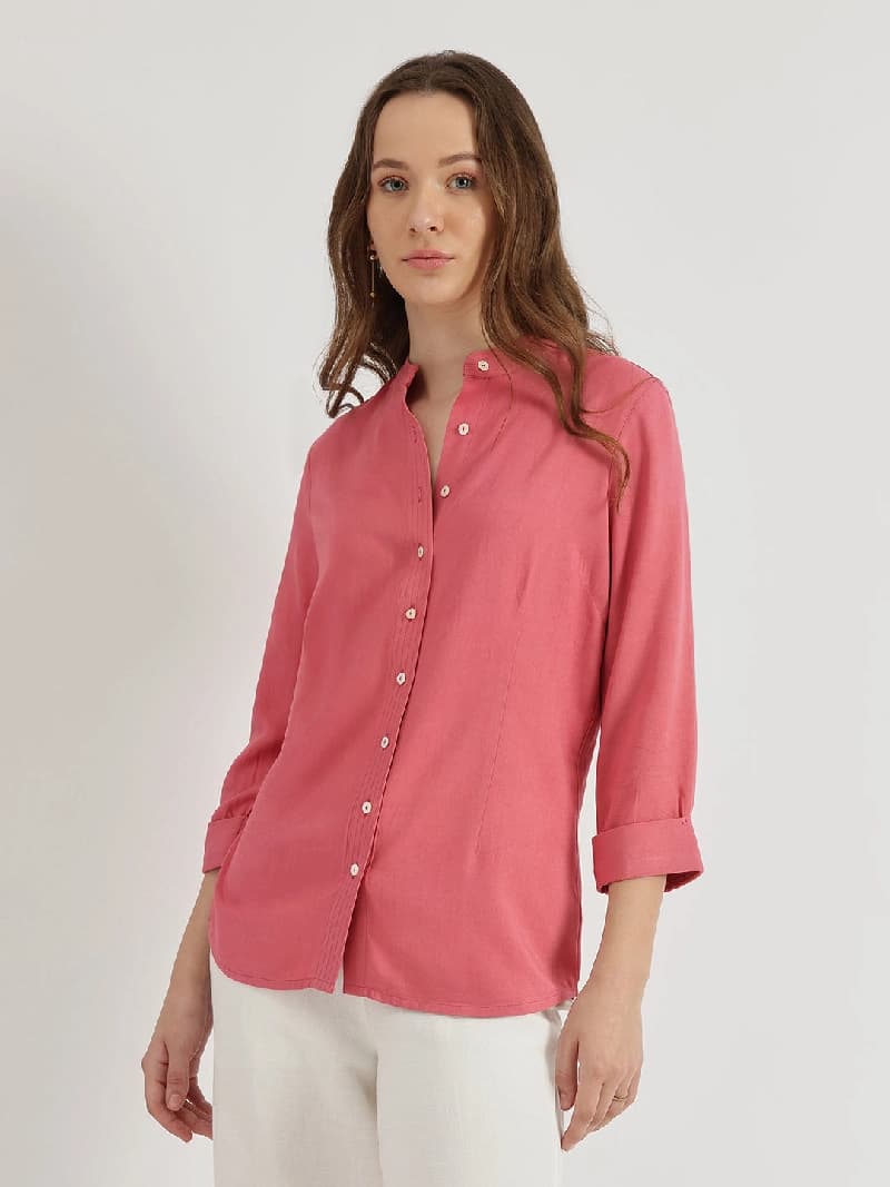 Women's Pink Casual Solid Shirt