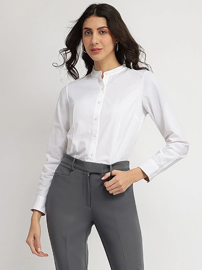 Women's White Casual Solid Shirt