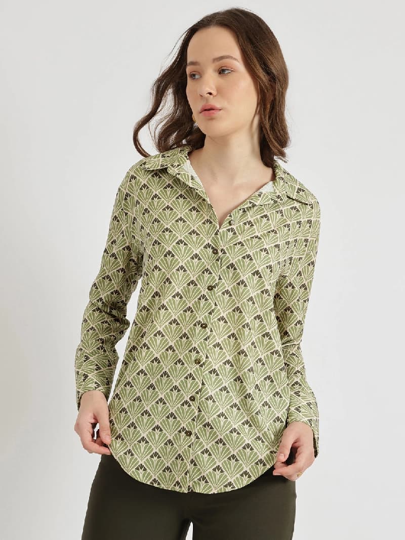 Women's Green Casual Printed Shirt