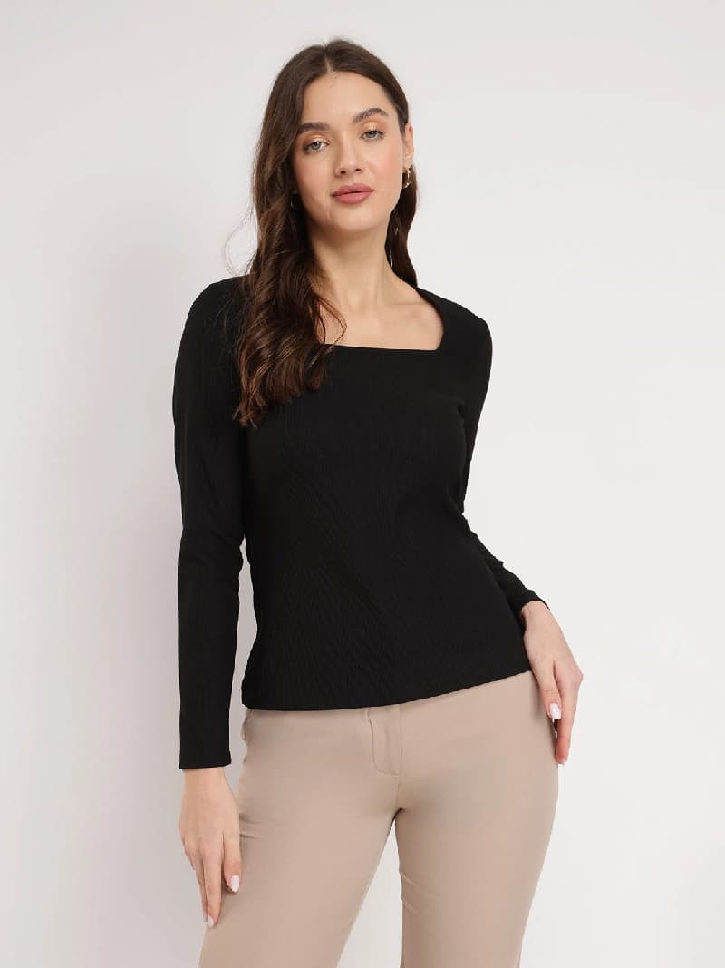 Women's Black Casual Solid Top