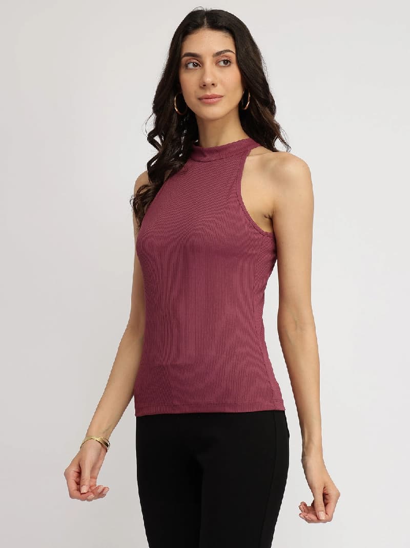 Women's Pink Casual Solid Top