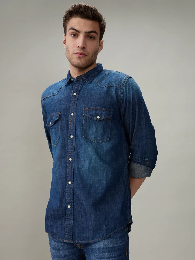 Men's Blue Casual Solid Regular Fit Shirt