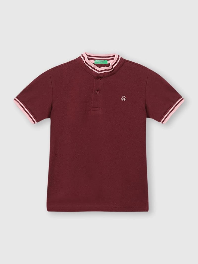 Boys Maroon Casual Regular Fit Solid Half Sleeves Tshirt