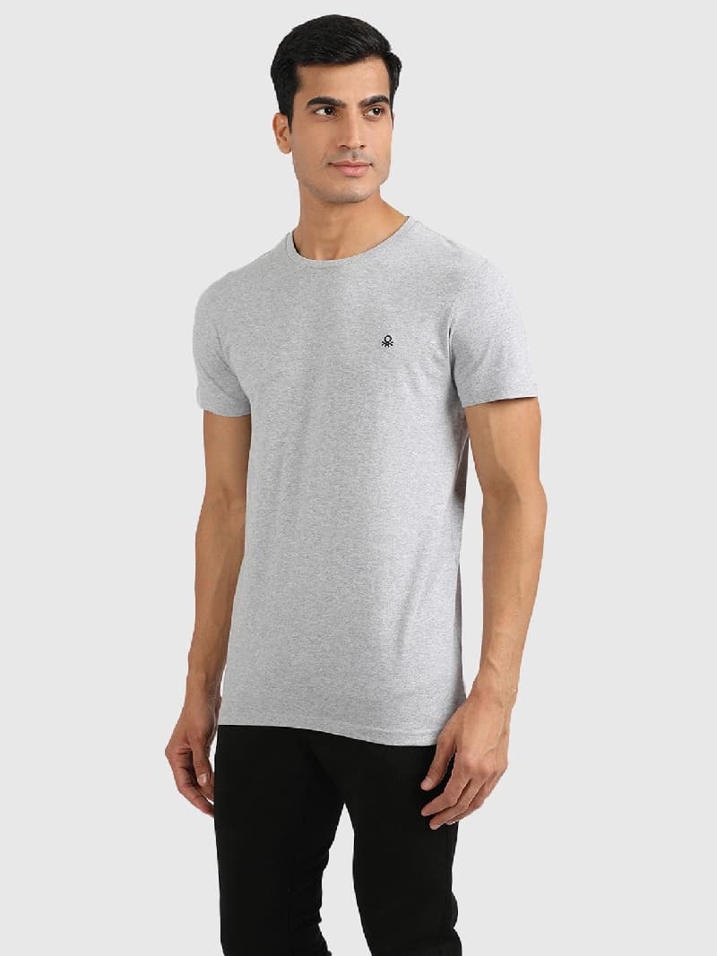 Men's Grey Casual Solid Slim Fit Tshirt