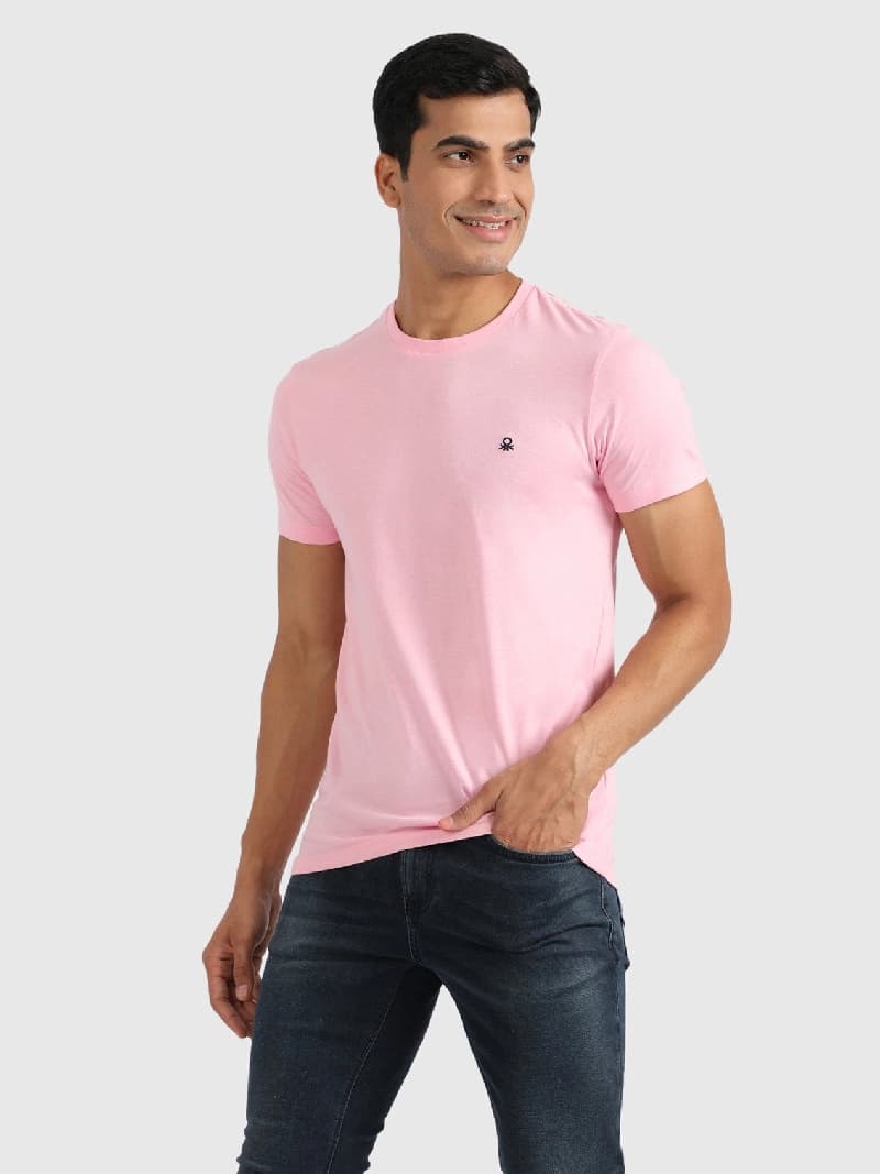 Men's Pink Casual Solid Slim Fit Tshirt