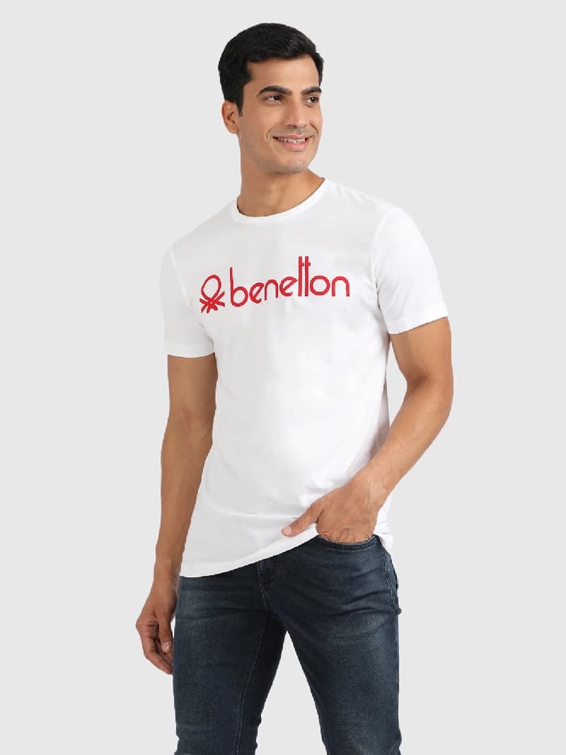Men's White Casual Solid Slim Fit Tshirt