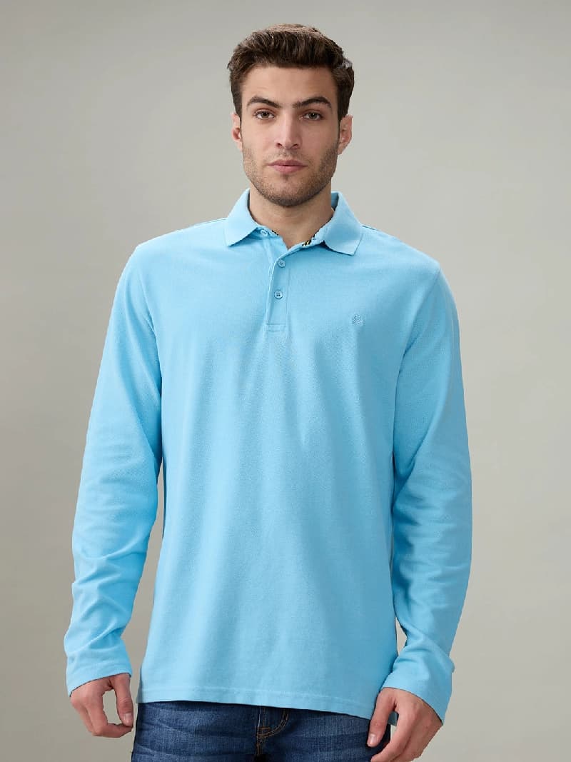 Men's Blue Casual Solid Slim Fit Polo Tshirt