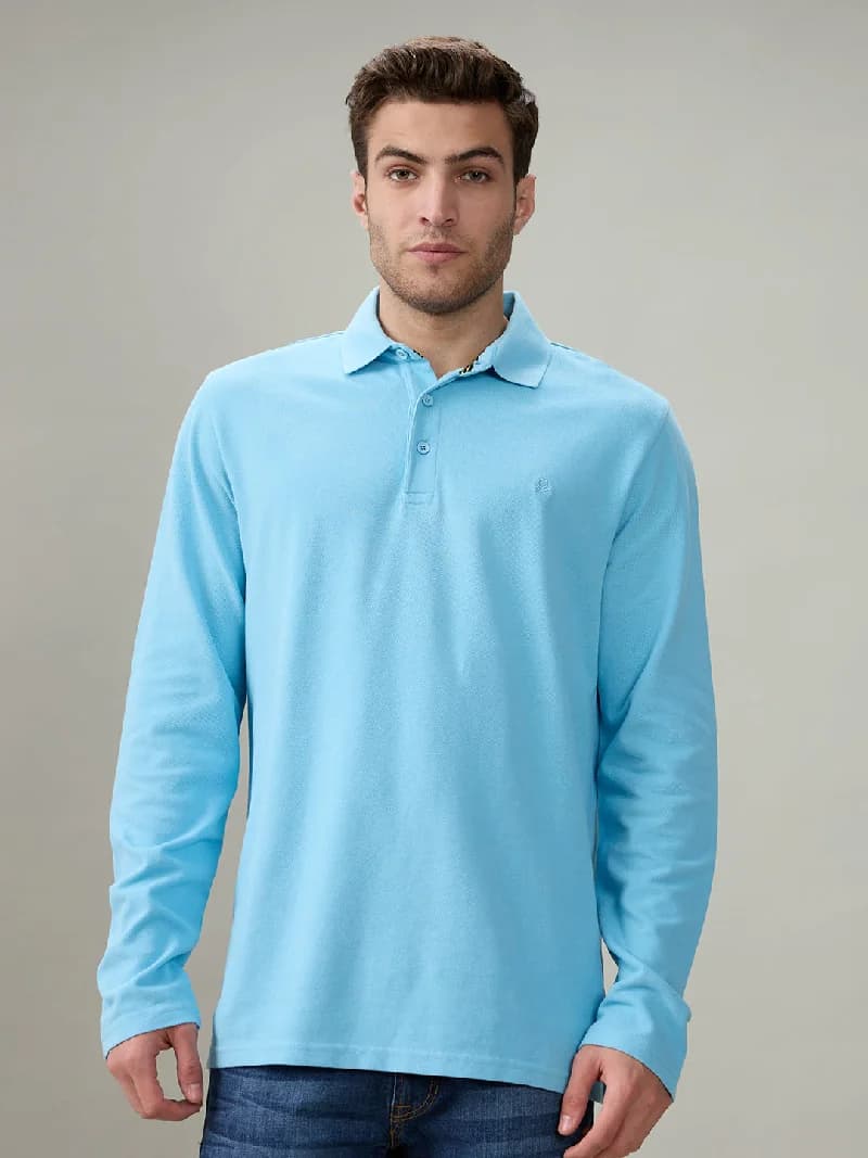 Men's Blue Casual Solid Slim Fit Polo Tshirt