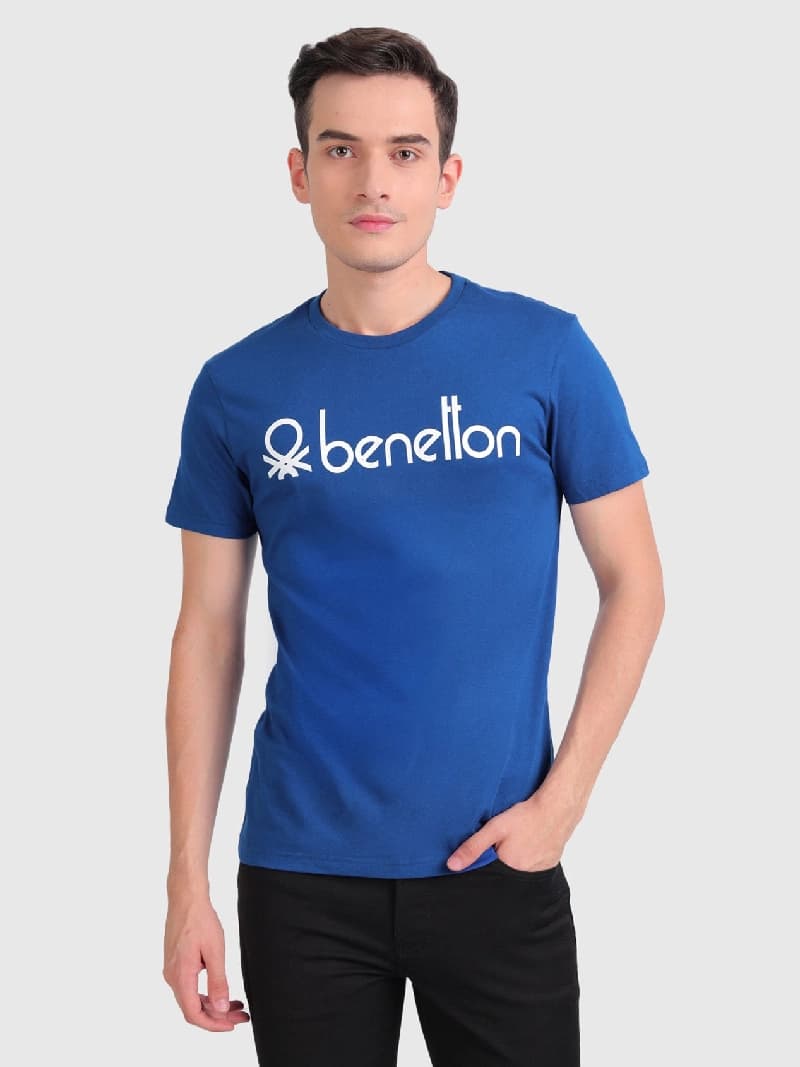 Men's Blue Casual Solid Slim Fit Tshirt