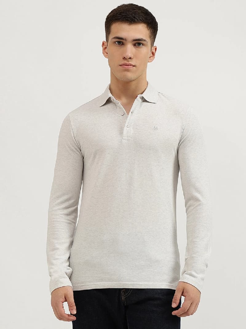 Men's Grey Casual Solid Slim Fit Polo Tshirt
