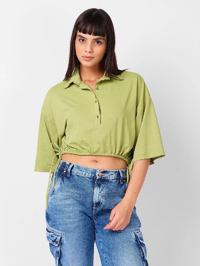 Women's Green Casual Solid Oversized Fit Top