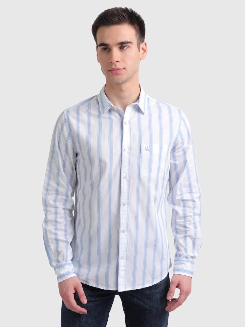 Men's Blue Casual Striped Slim Fit Shirt