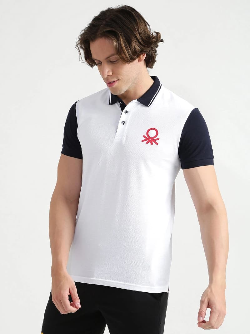 Men's White Casual Solid Regular Fit Polo Tshirt