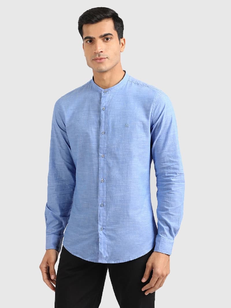 Men's Blue Casual Solid Slim Fit Cotton Shirt