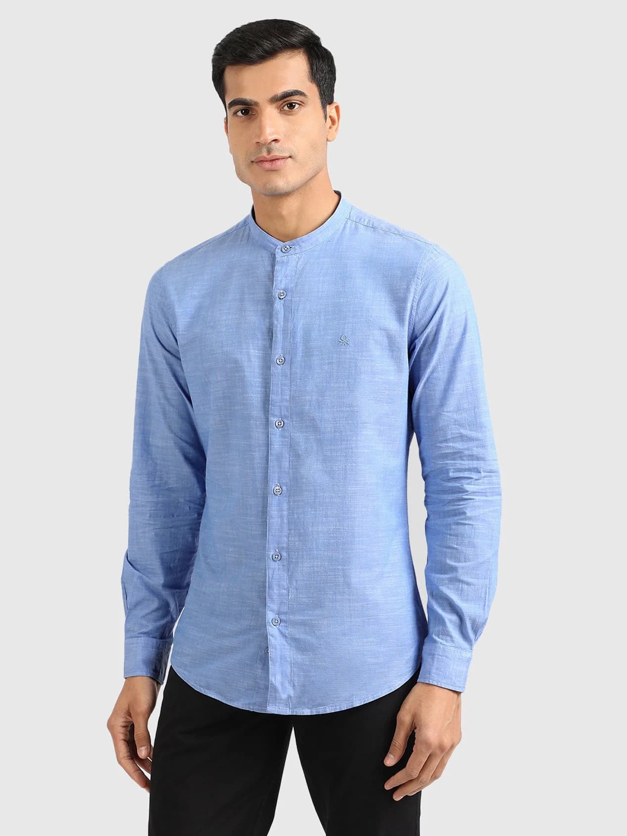 Men's Blue Casual Solid Slim Fit Cotton Shirt
