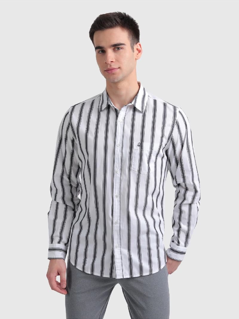 Men's Black Casual Striped Slim Fit Cotton Shirt