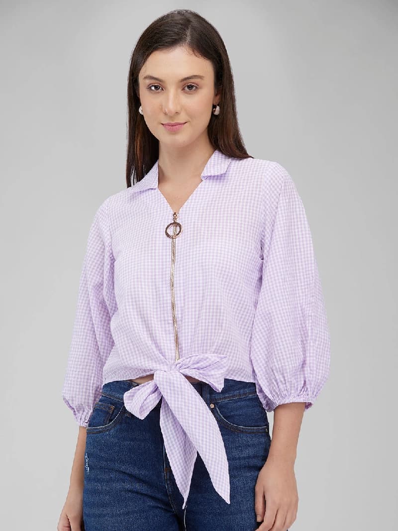Women's Purple Casual Checked Top
