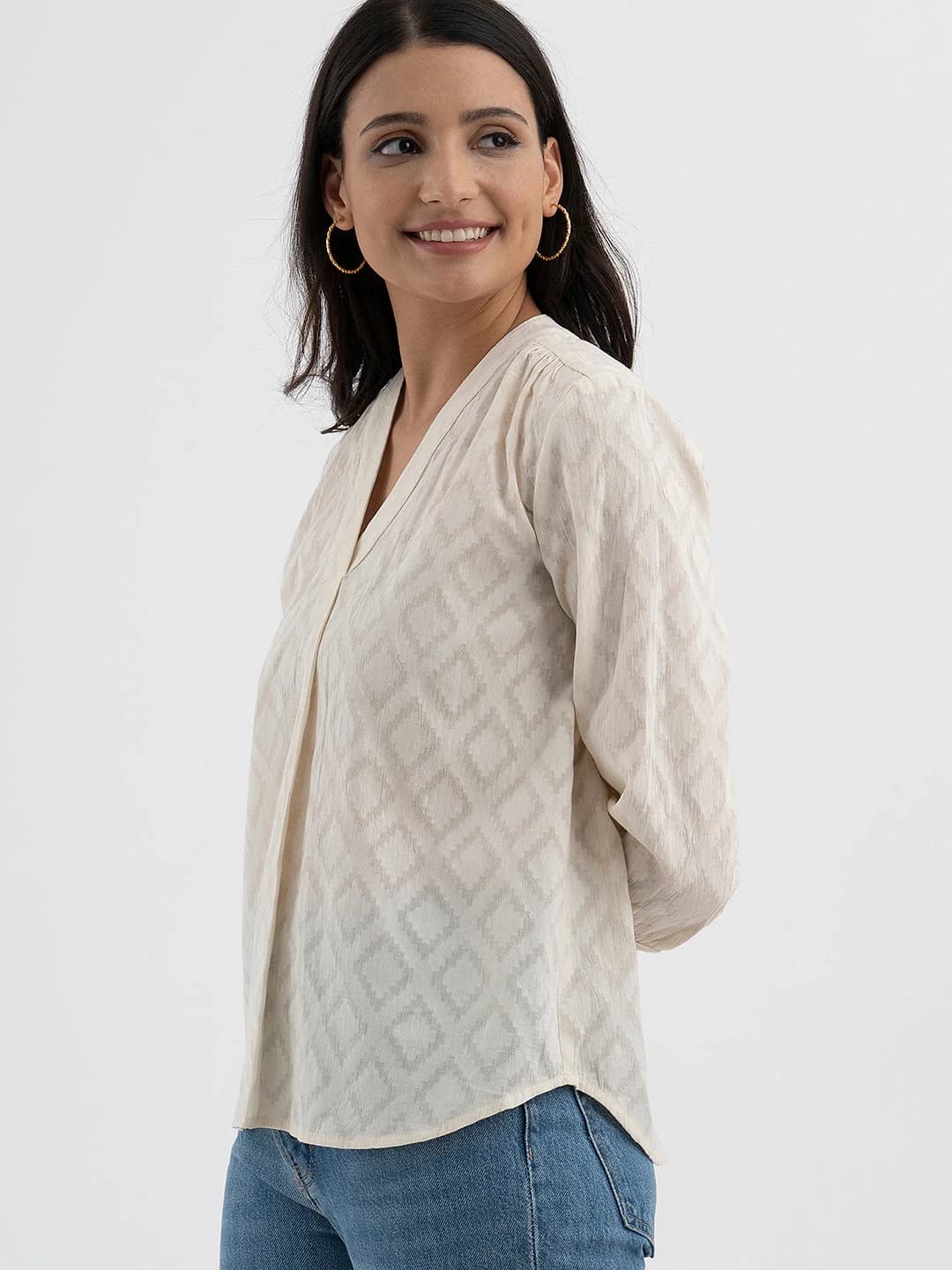 Women's White Casual Printed Top