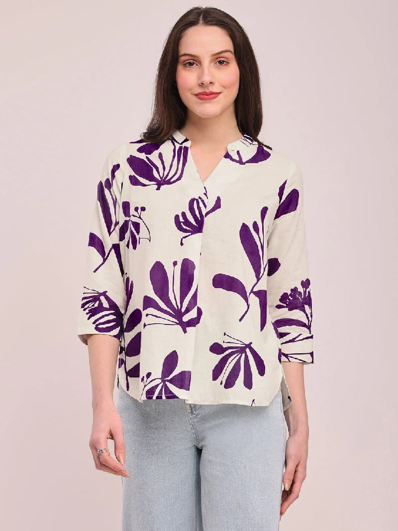 Women's Purple Casual Printed Top