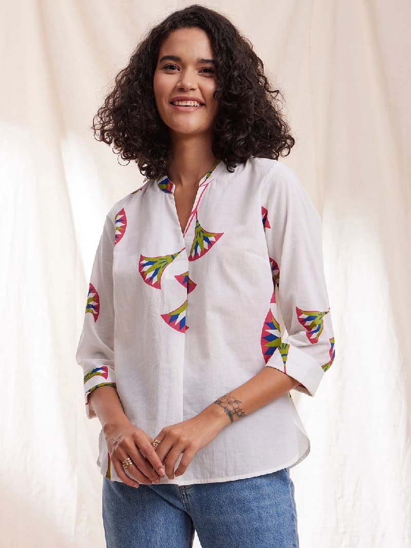Women's White Casual Printed Top