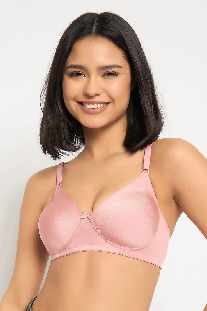 Women's Pink Solid Polyamide Bra