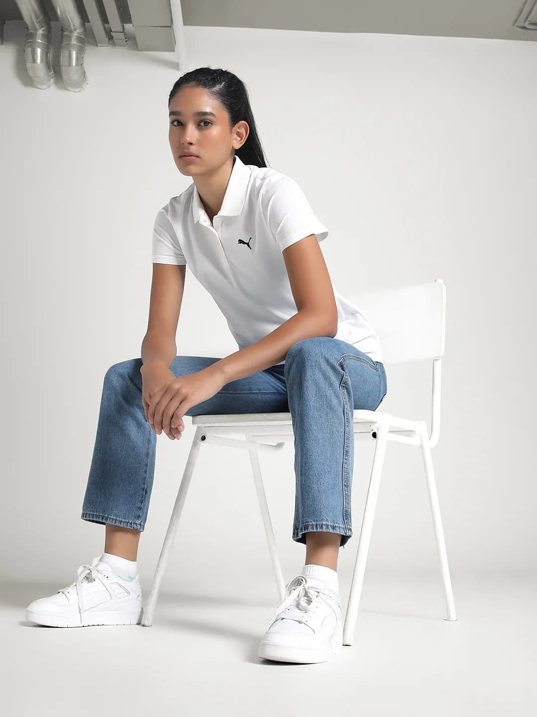 Women's White Casual Regular Fit Polo Tshirt