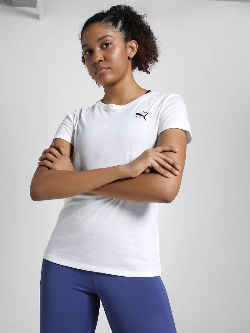 Women's White Sports Regular Fit Tshirt