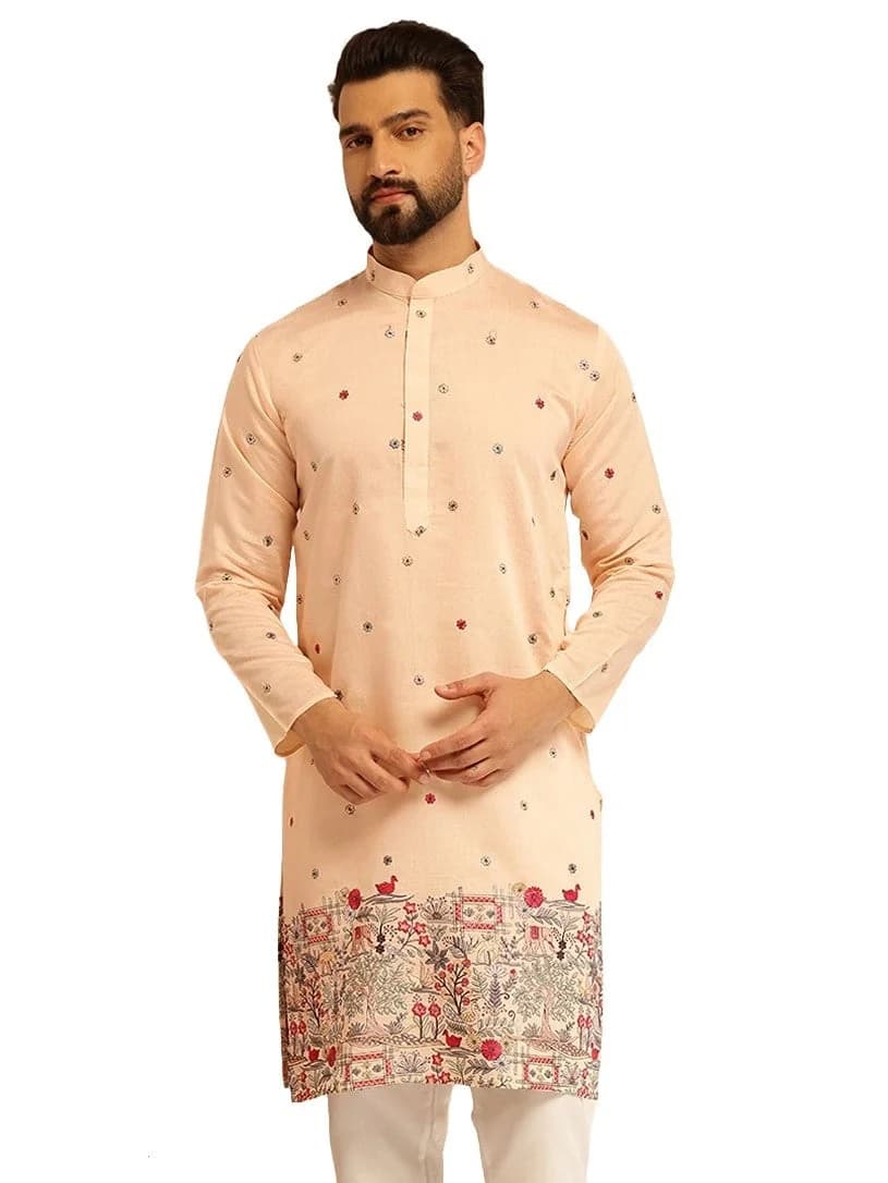 Men's Orange Festive Cotton Kurta