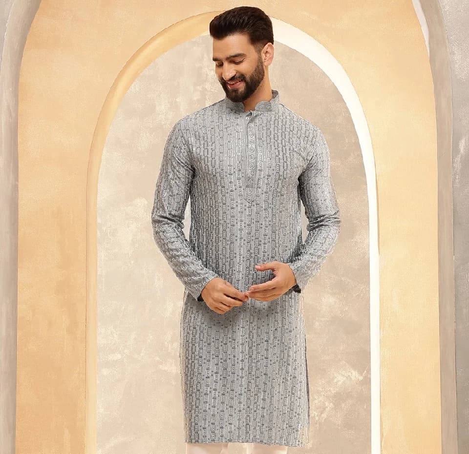 Men's Blue Festive Cotton Kurta