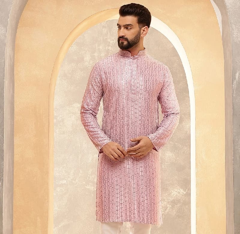 Men's Pink Festive Kurta
