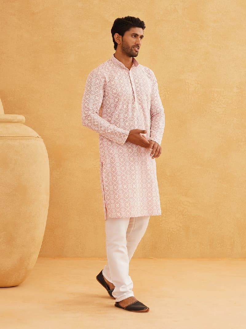 Men's Pink Festive Kurta