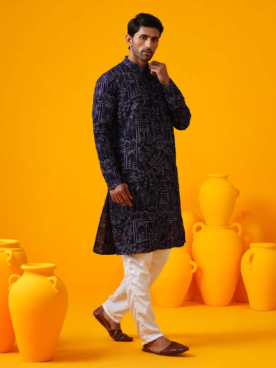 Men's Purple Festive Cotton Kurta