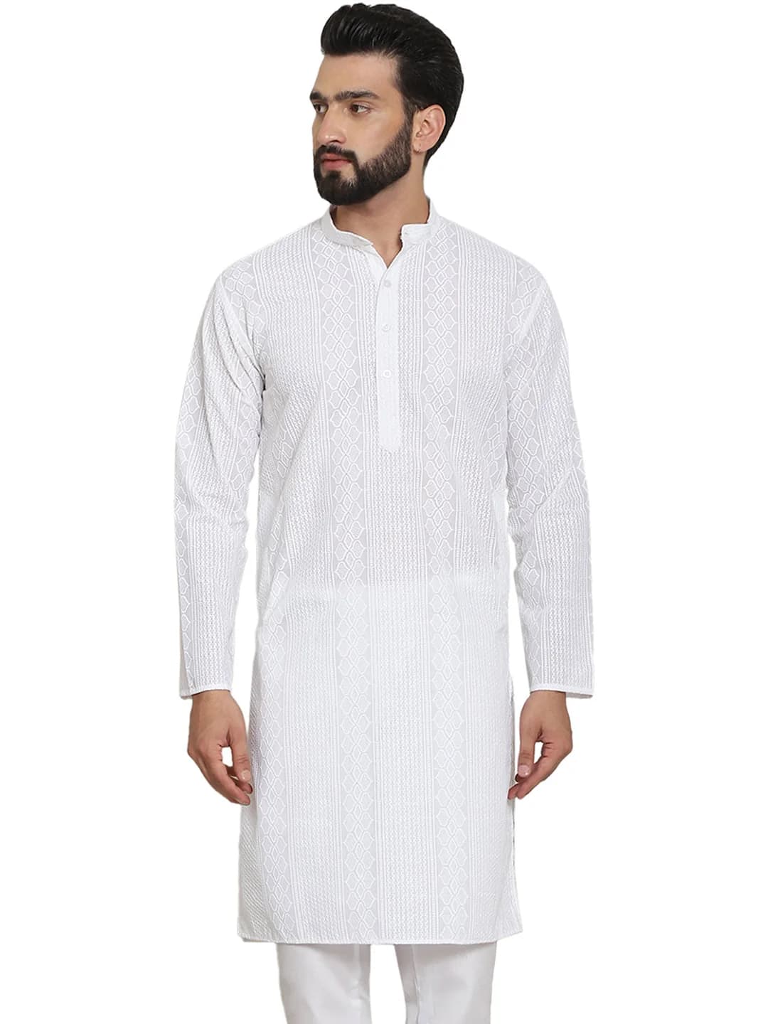 Men's White Festive Cotton Kurta