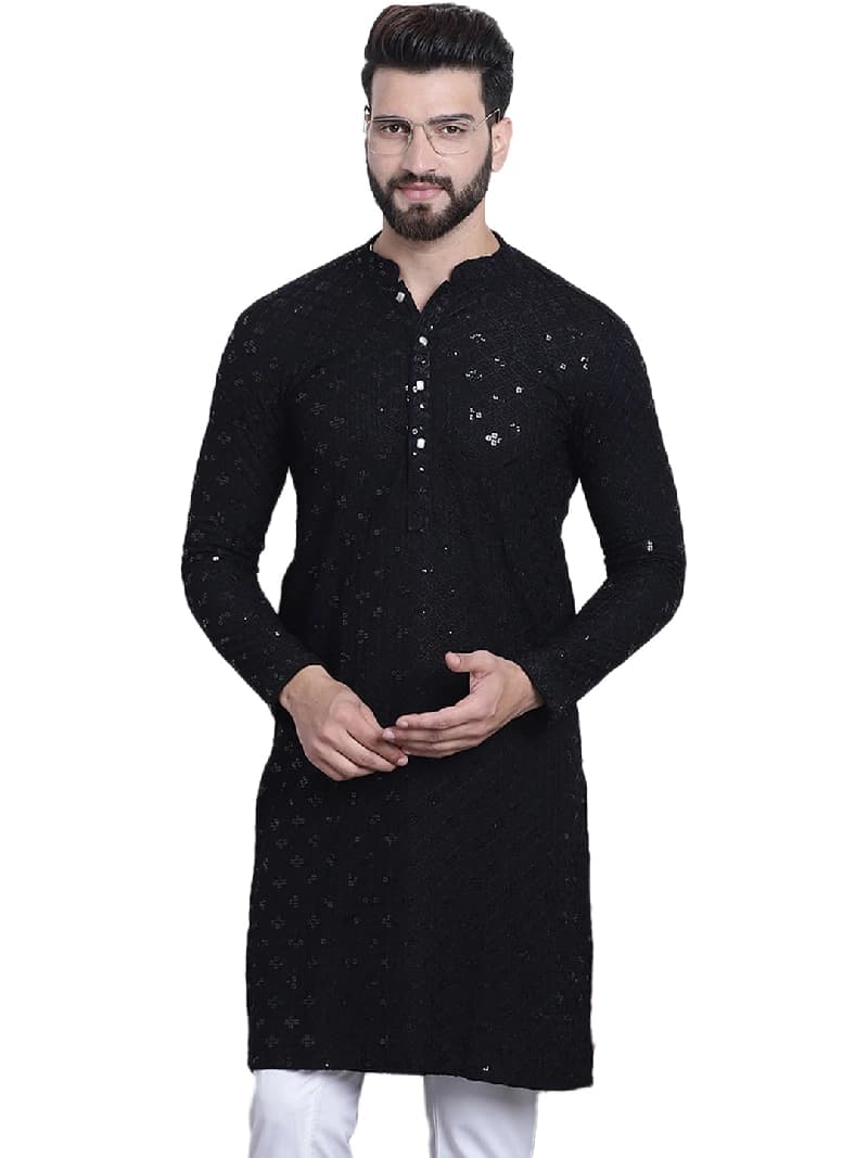 Men's Black Casual Cotton Kurta