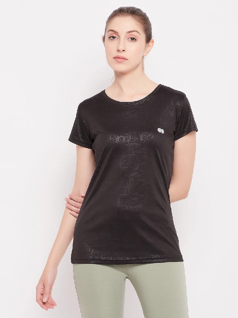 Women's Black Sports Solid Tshirt