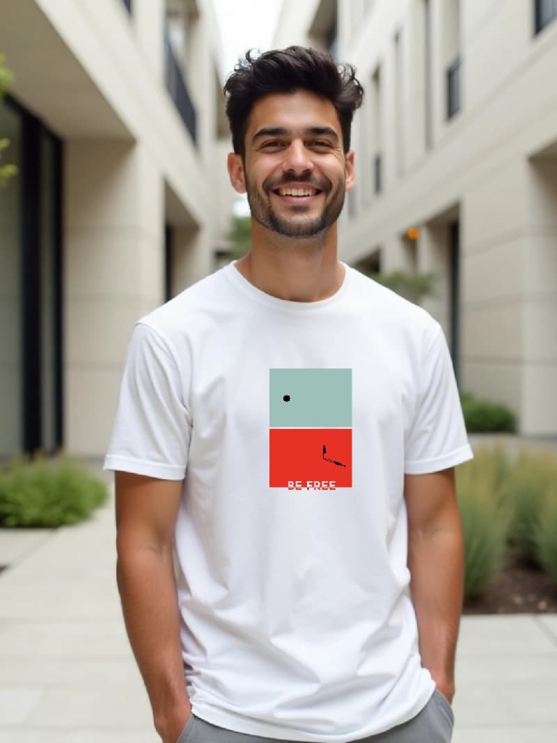 Men's White Casual Printed Regular Fit Tshirt