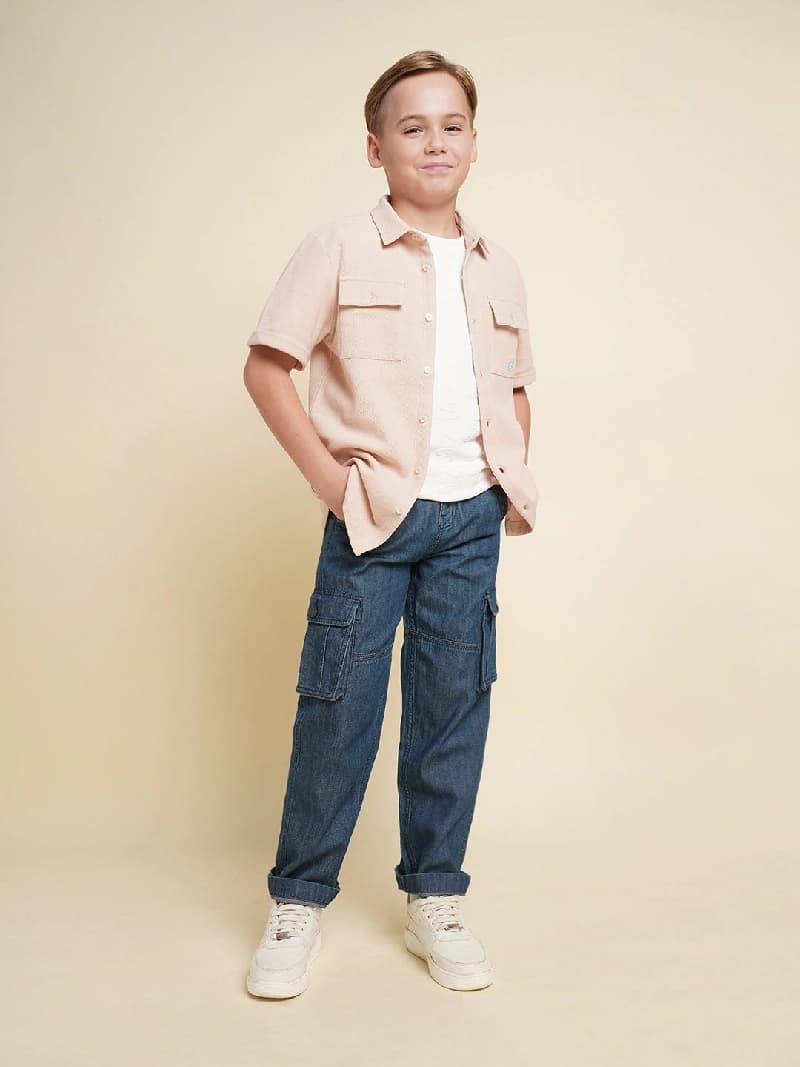 Boys Pink Casual Regular Fit Shirt