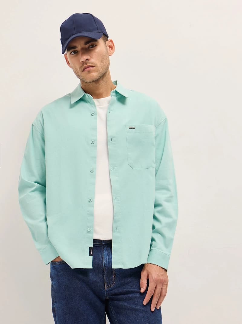 Men's Blue Casual Solid Regular Fit Shirt