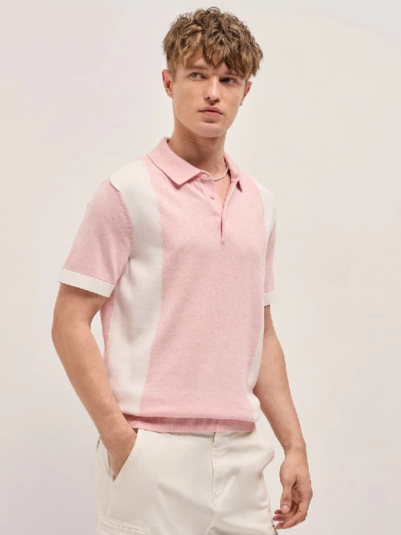 Men's Pink Casual Slim Fit Polo Tshirt