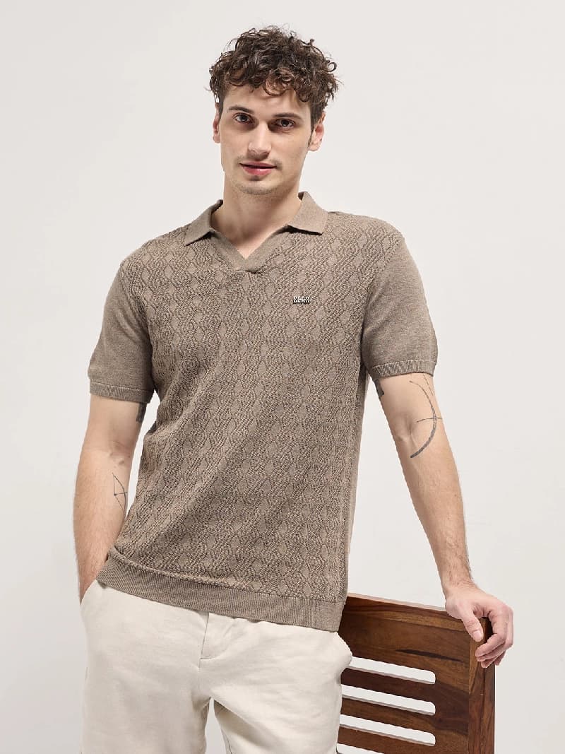 Men's Brown Casual Solid Slim Fit Polo Tshirt