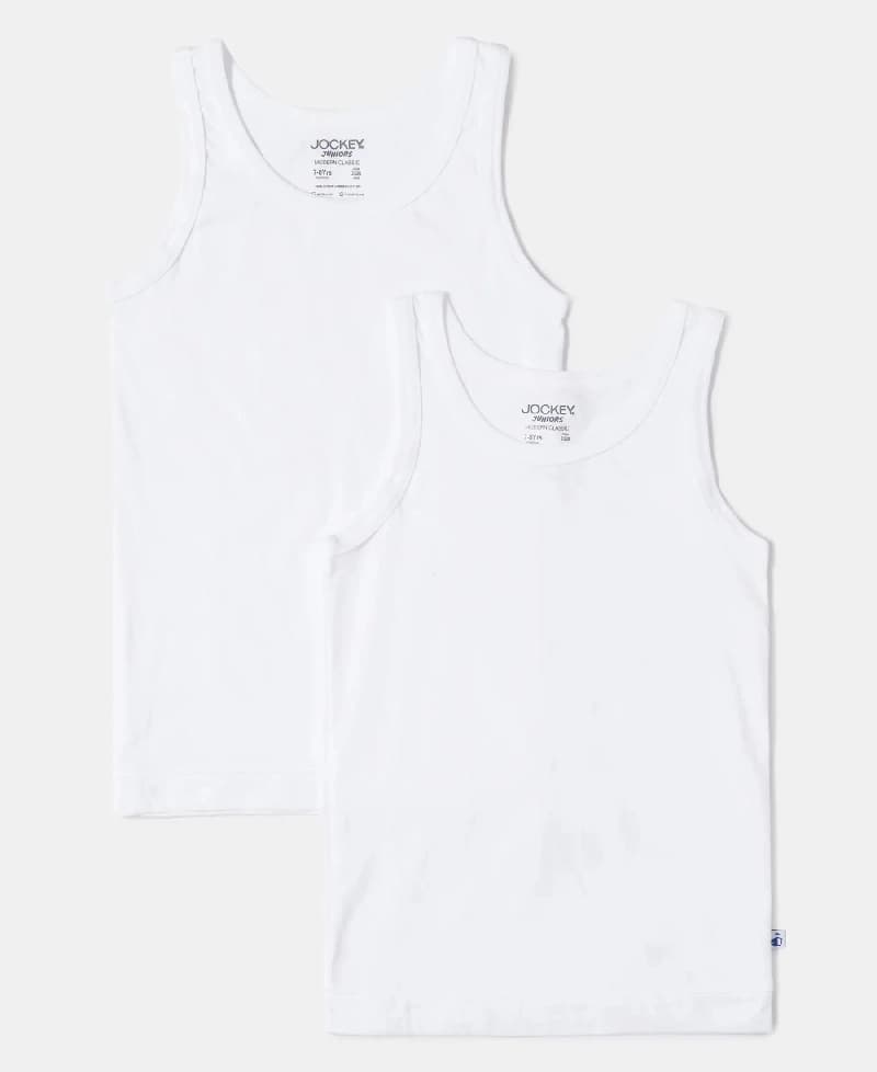 Boy's White Pure Cotton Vest - Pack of 2