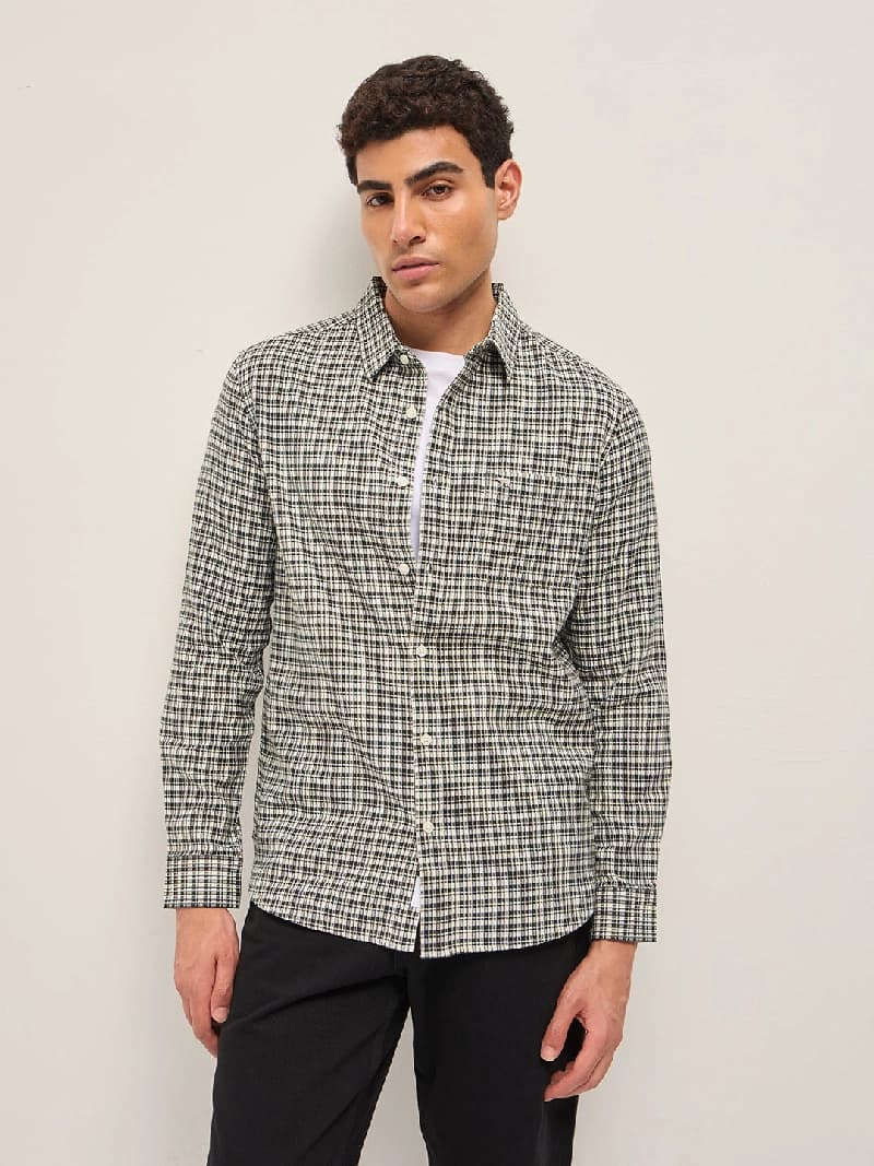 Men's Green Casual Checked Slim Fit Shirt