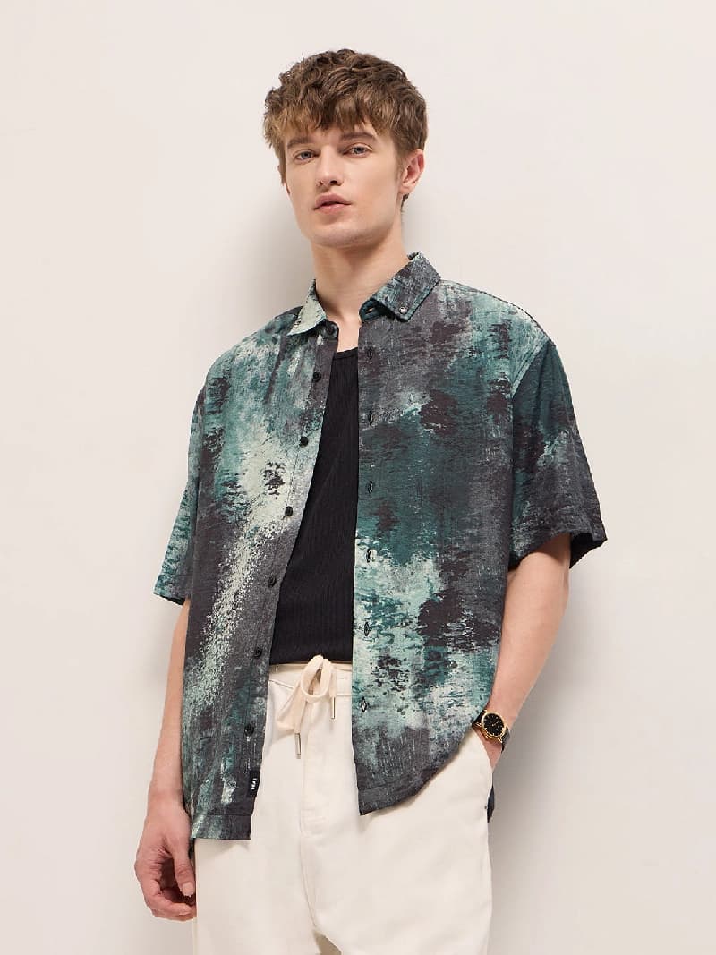 Men's Green Casual Printed Regular Fit Shirt
