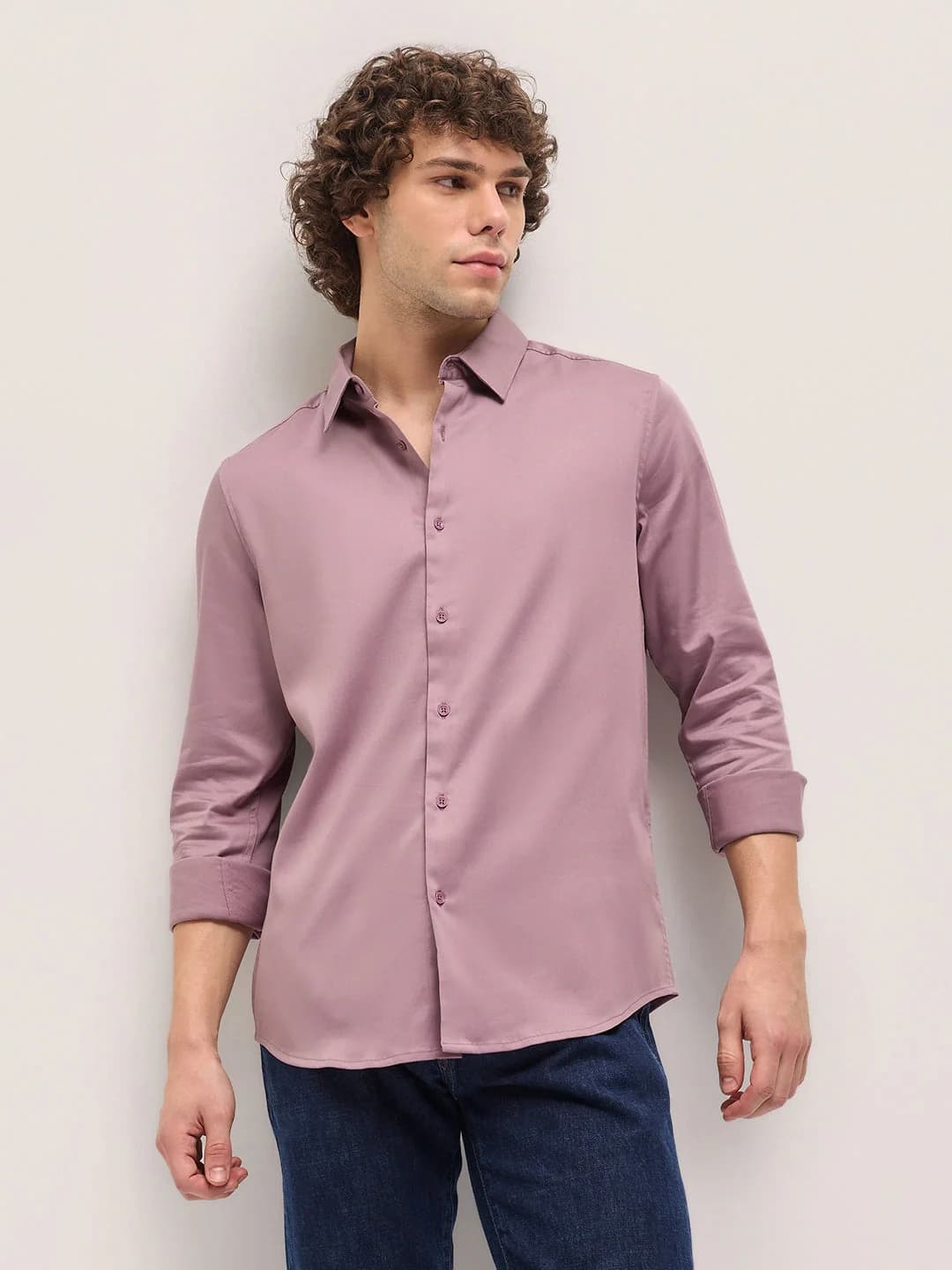 Men's Purple Casual Solid Slim Fit Cotton Shirt