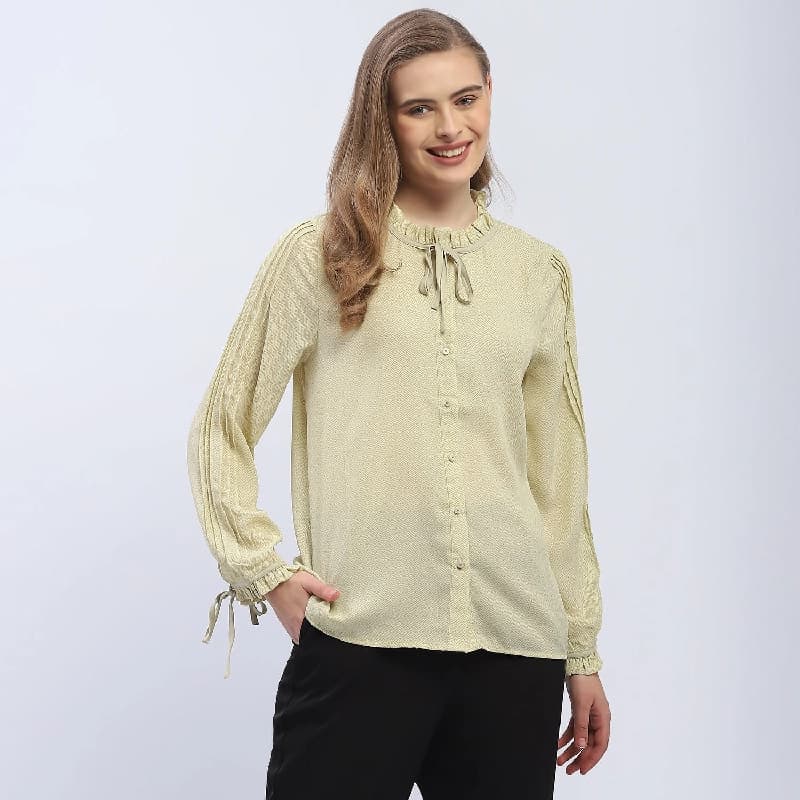 Women's Yellow Casual Printed Regular Fit Shirt