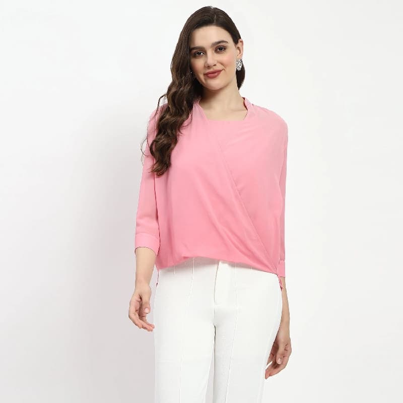Women's Pink Casual Solid Regular Fit Top