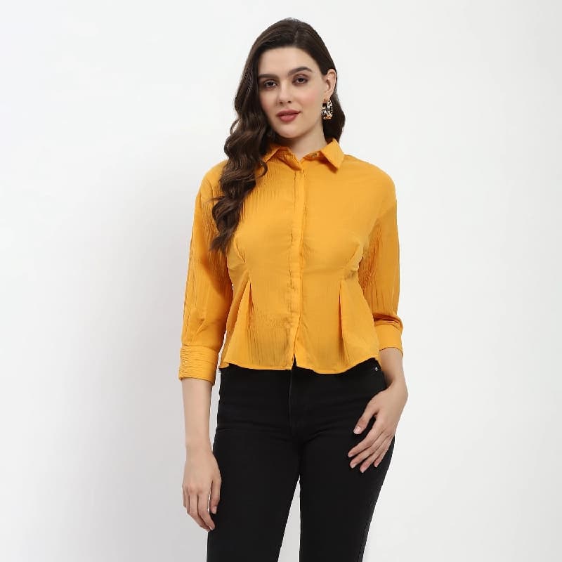 Women's Yellow Casual Solid Regular Fit Shirt