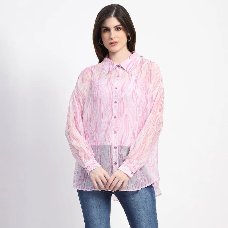 Women's Pink Casual Printed Regular Fit Shirt
