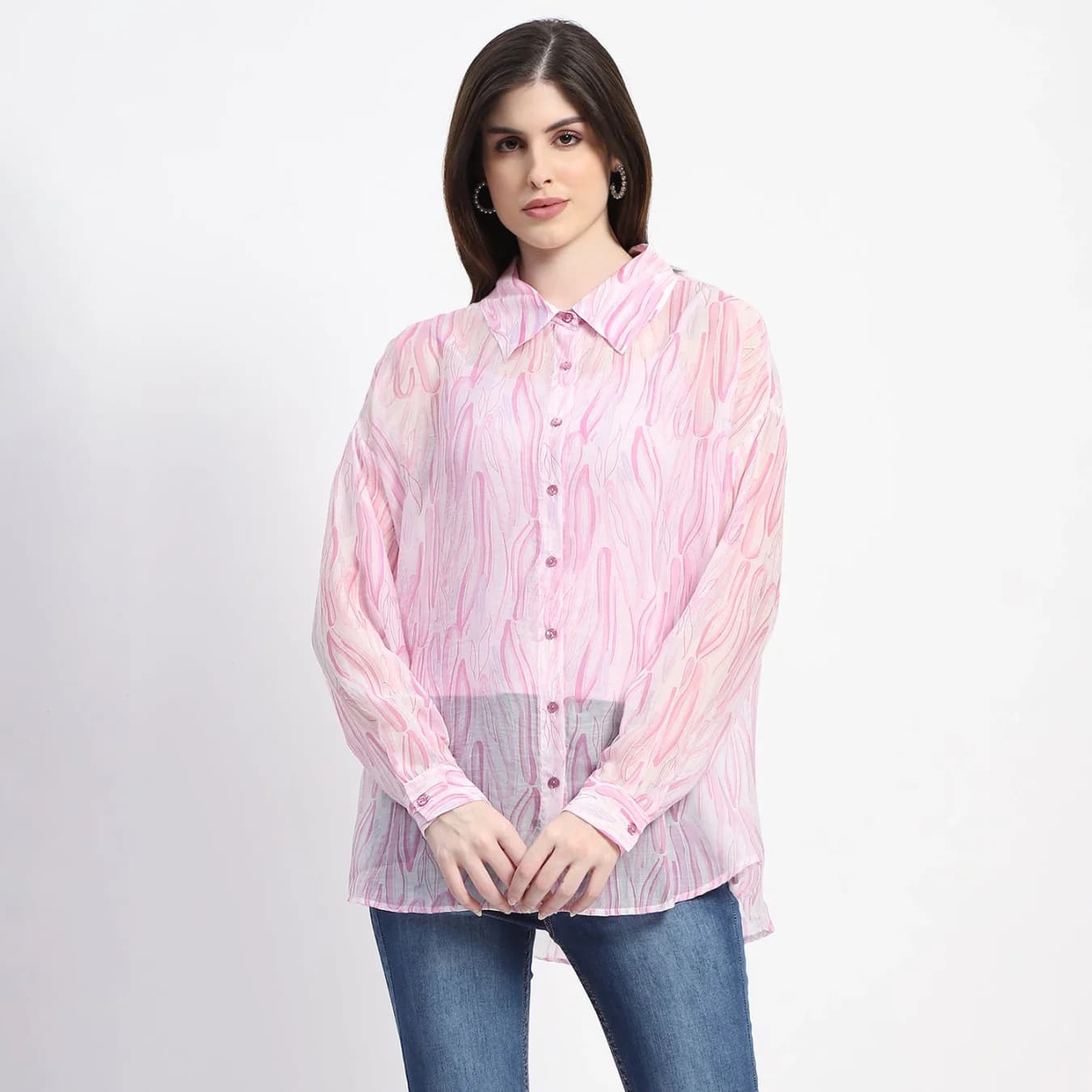Women's Pink Casual Printed Regular Fit Shirt