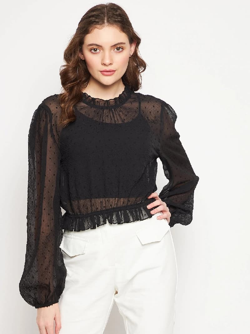 Women's Black Casual Solid Regular Fit Top